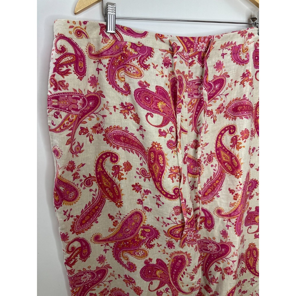 Units Woman Paisley 100% Linen Relaxed Pants Tan Pink Plus Size 2X Lagonlook - Picture 4 of 14